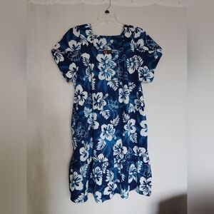Ali's Fashions Hawaii Muu Muu Lounge Dress Blue White Hibiscus - Size 2X?